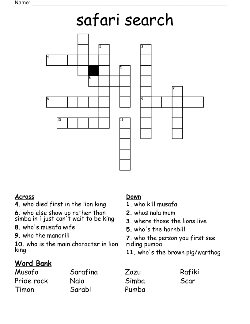 safari search Crossword