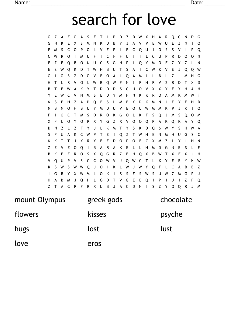 search for love  Word Search