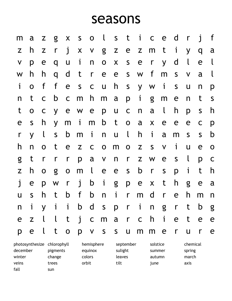 seasons Word Search