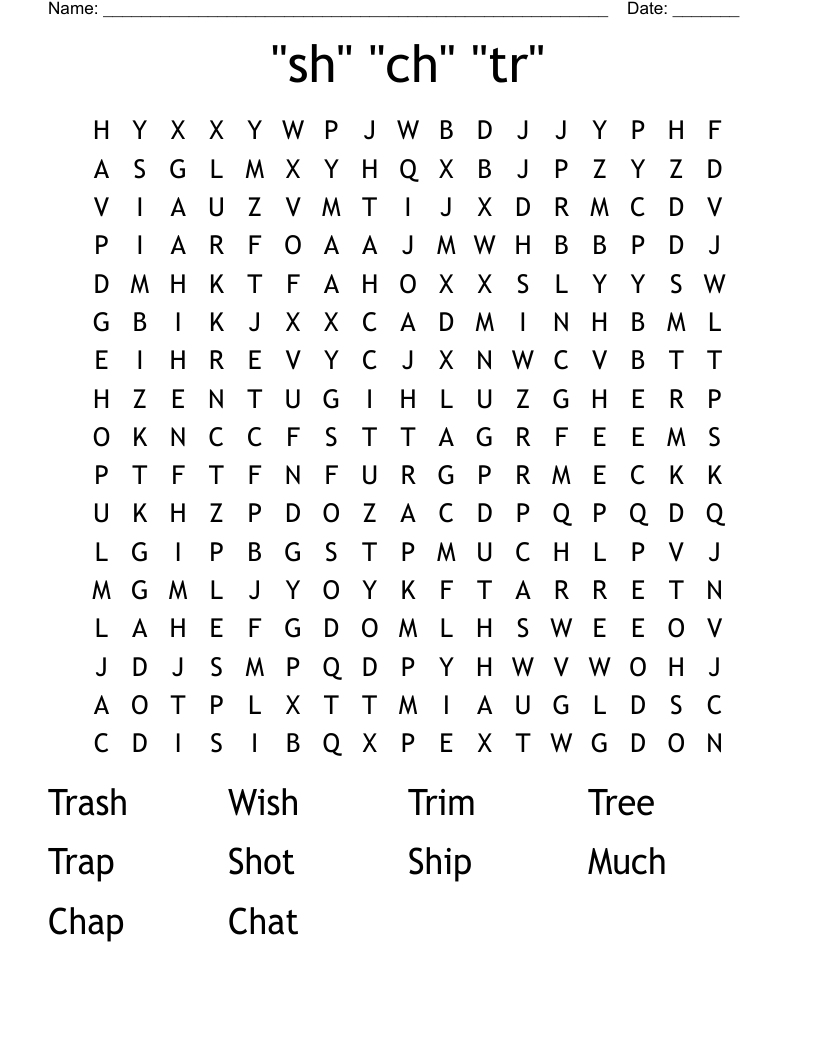 "sh" "ch" "tr" Word Search