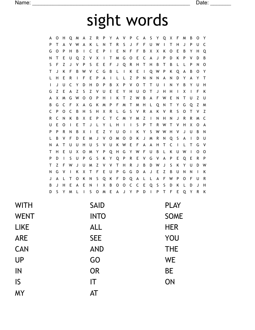 sight words  Word Search