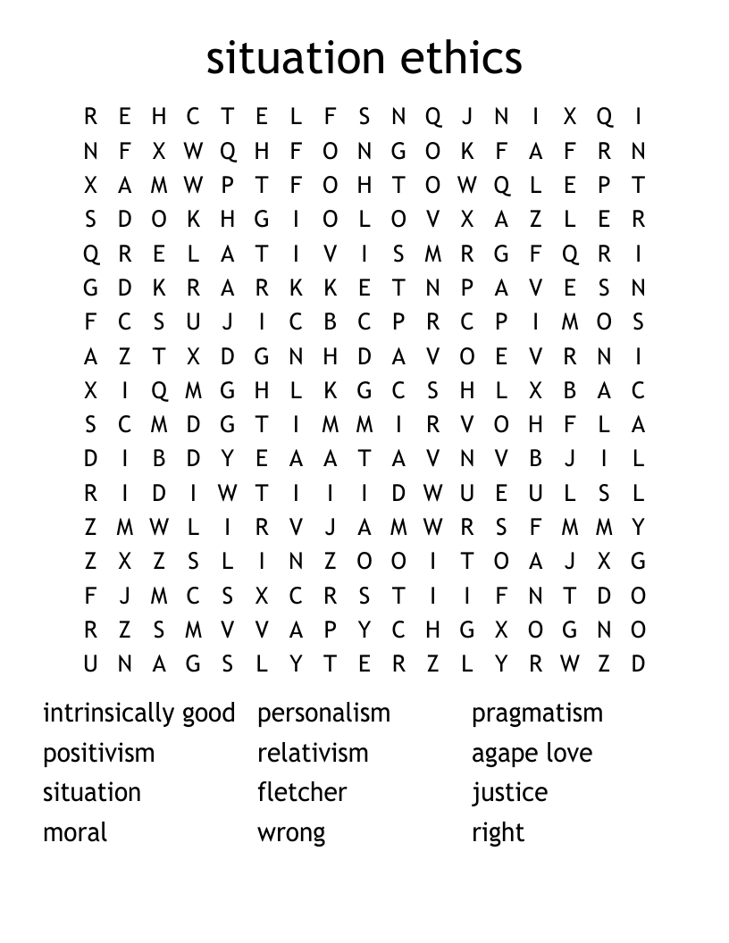 situation ethics Word Search