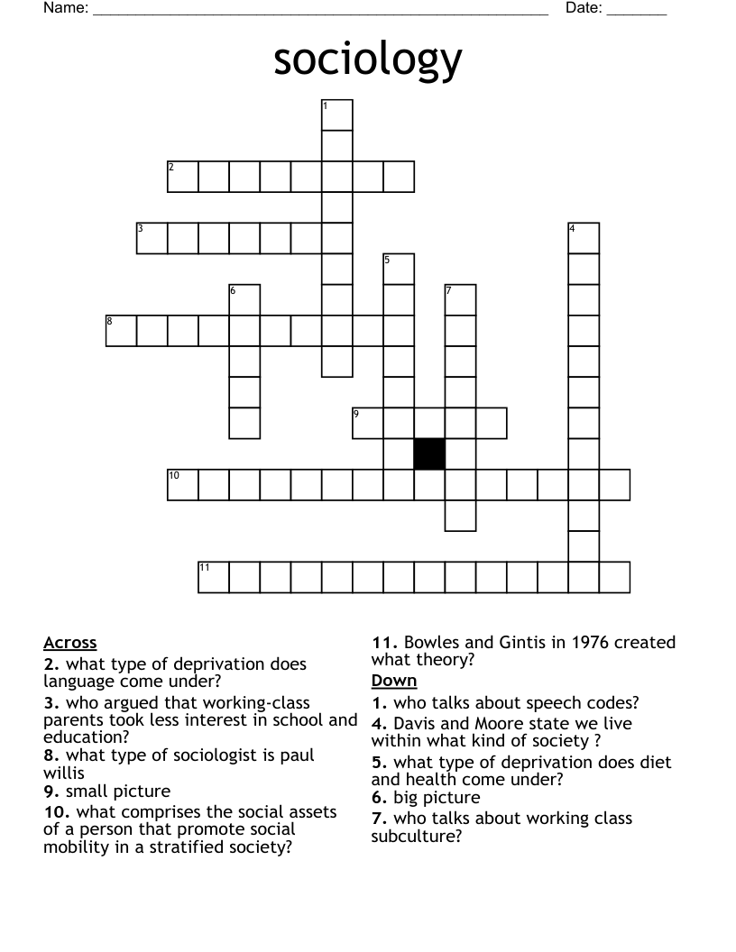 sociology Crossword
