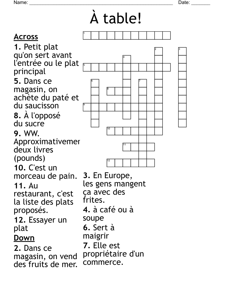 À table! Crossword