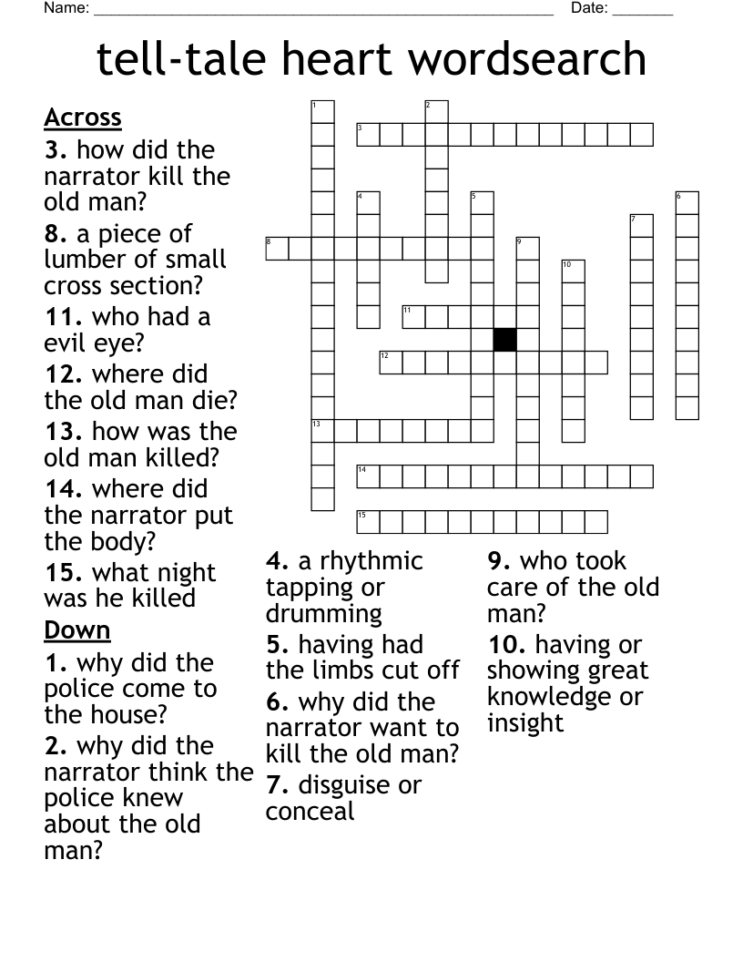 tell-tale heart wordsearch Crossword