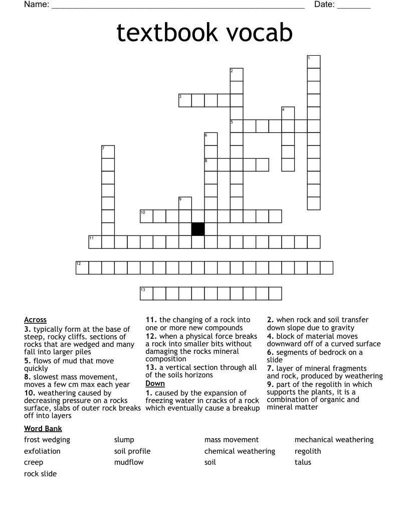 textbook vocab  Crossword