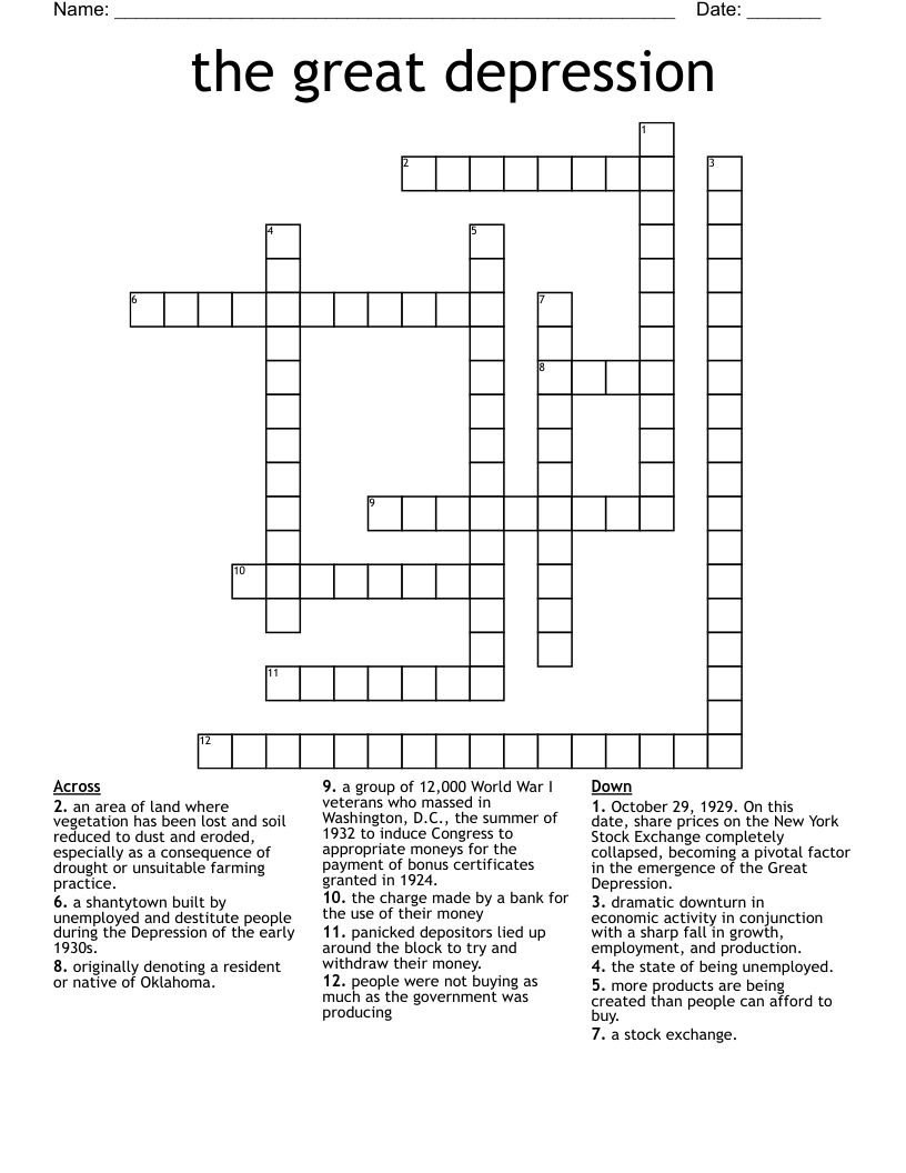 the great depression Crossword