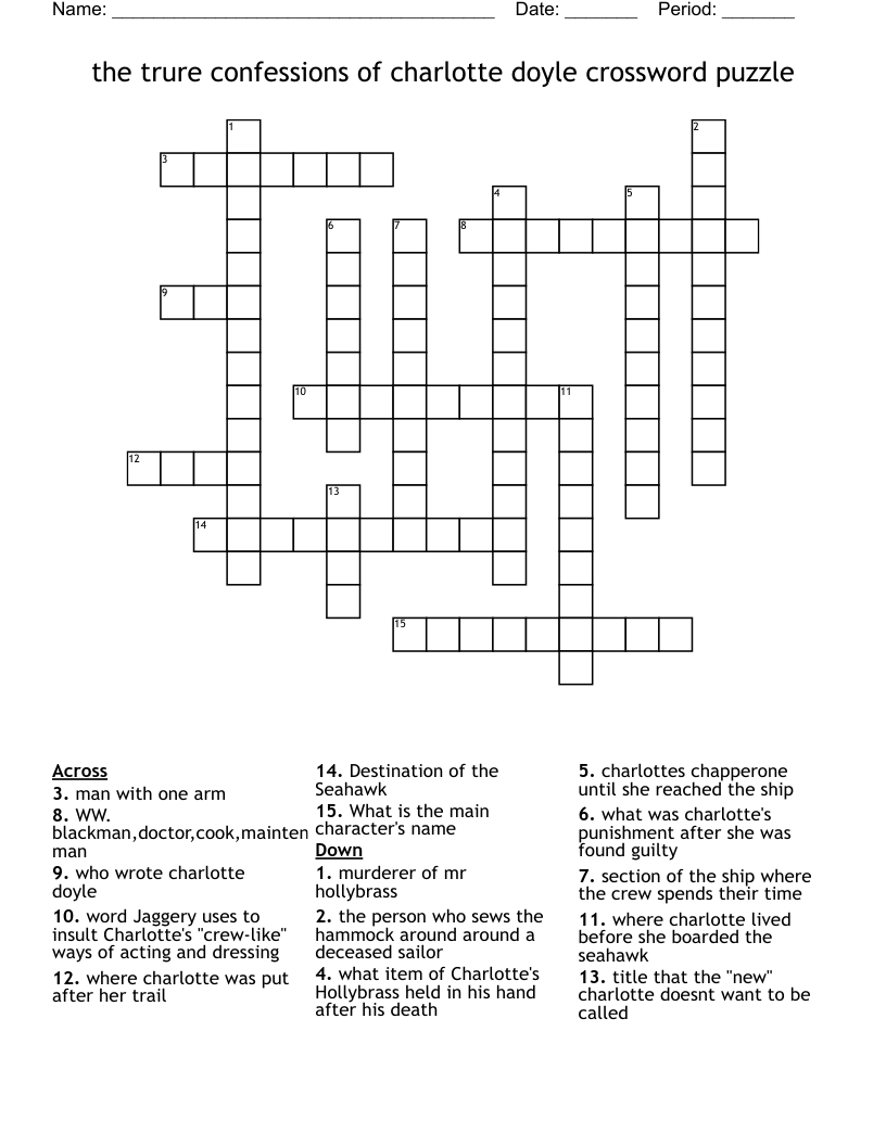 the trure confessions of charlotte doyle crossword puzzle