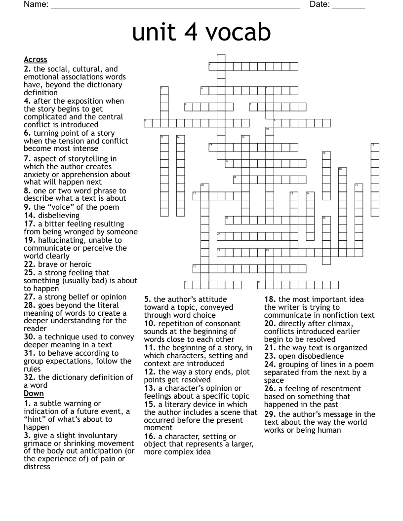 unit 4 vocab Crossword