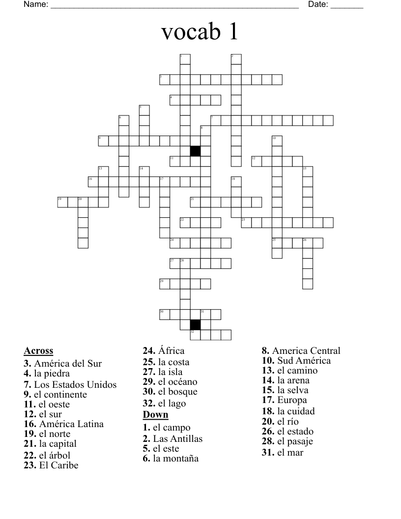 vocab 1 Crossword