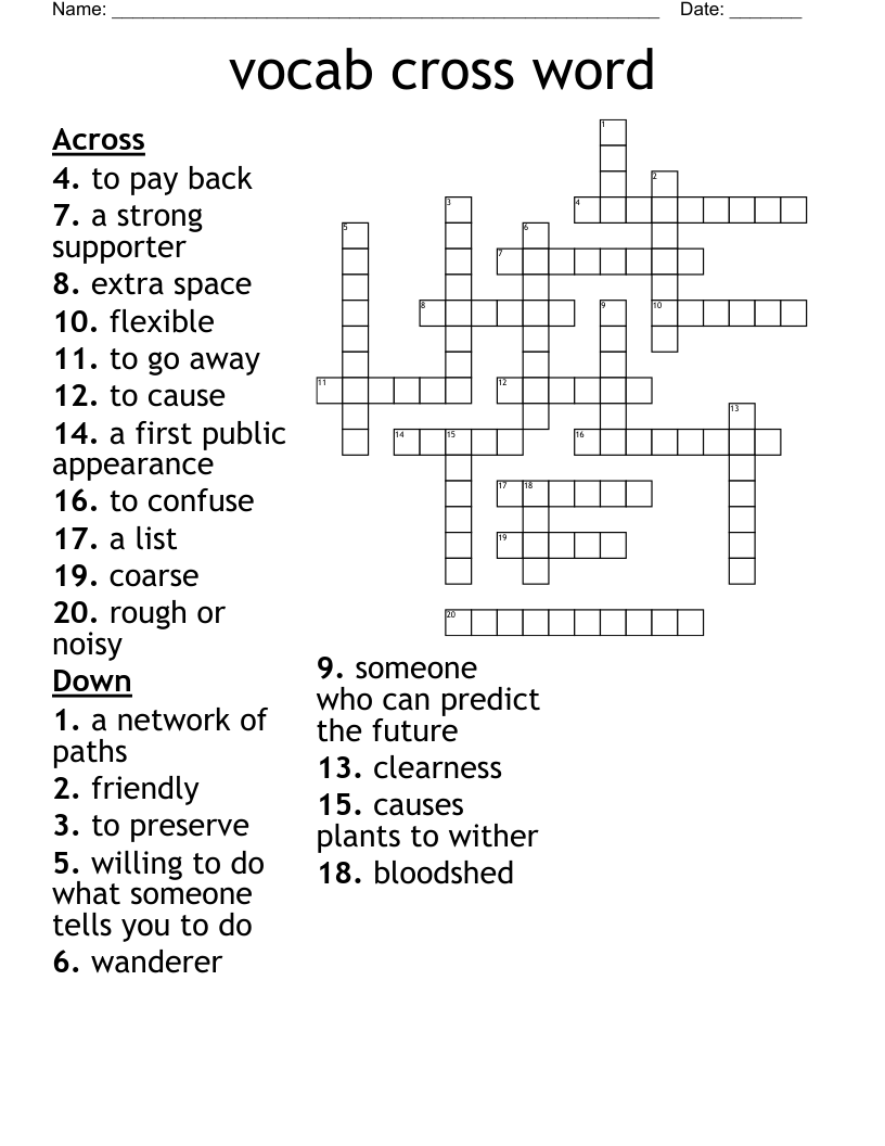 vocab cross word 