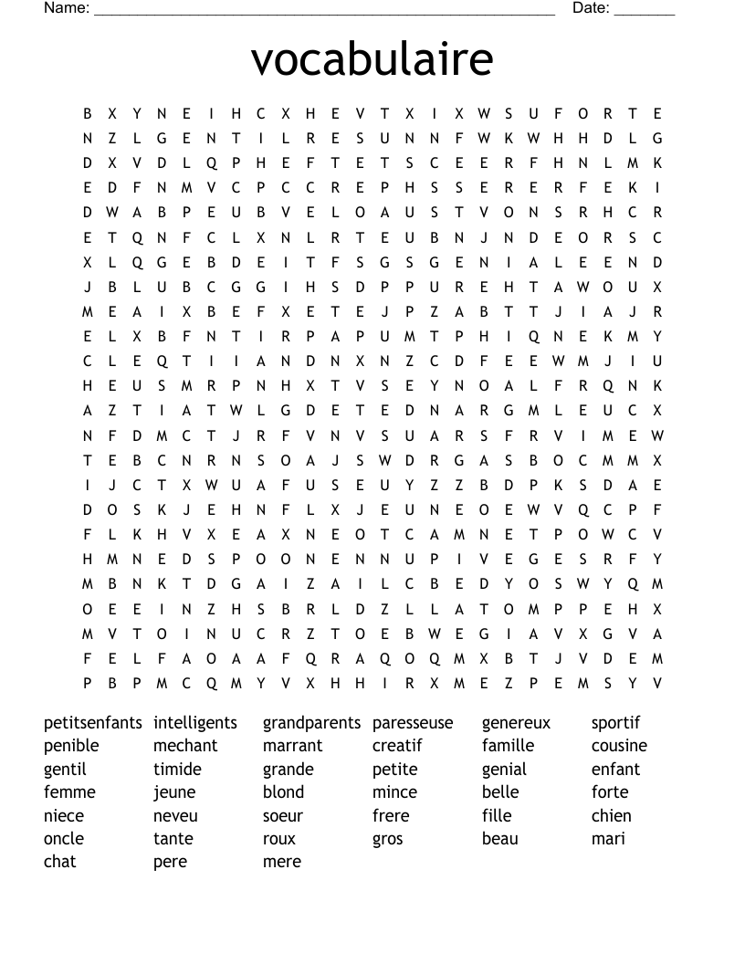 vocabulaire Word Search