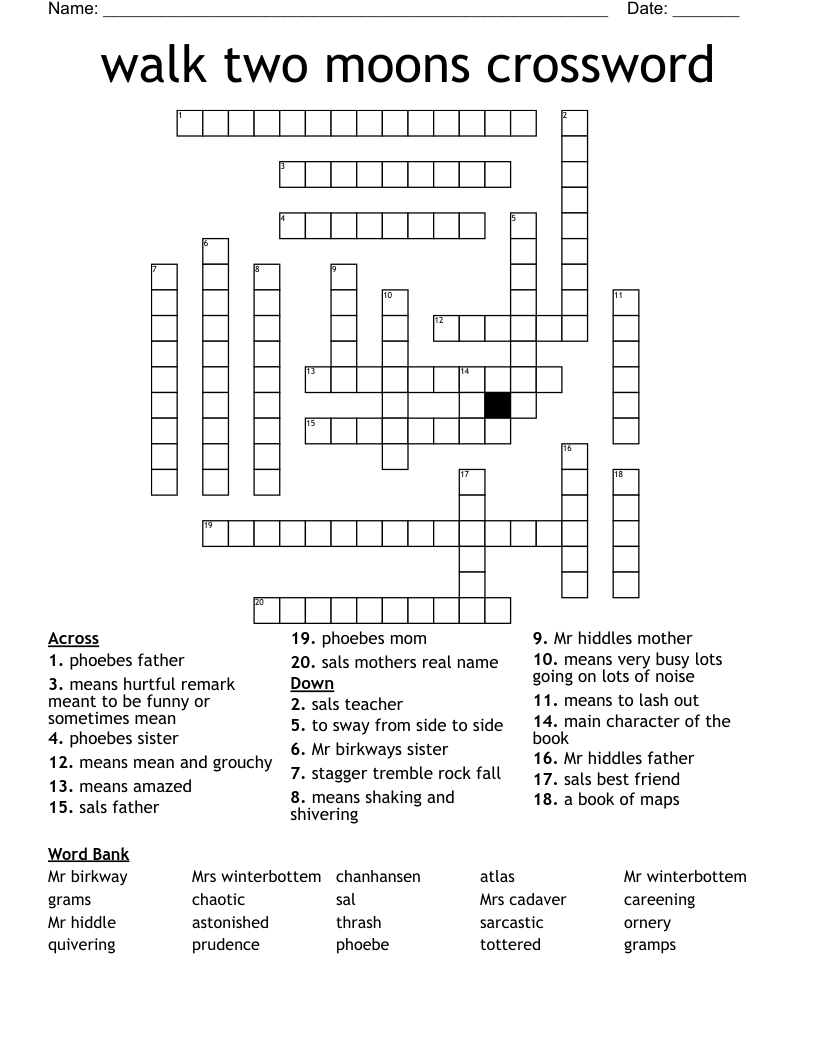 walk two moons crossword 