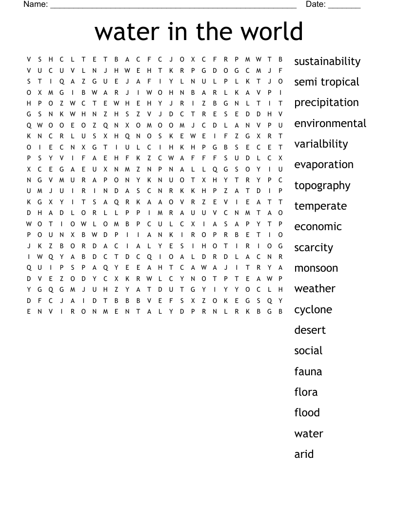 water in the world  Word Search