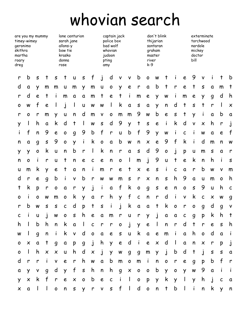  whovian search Word Search