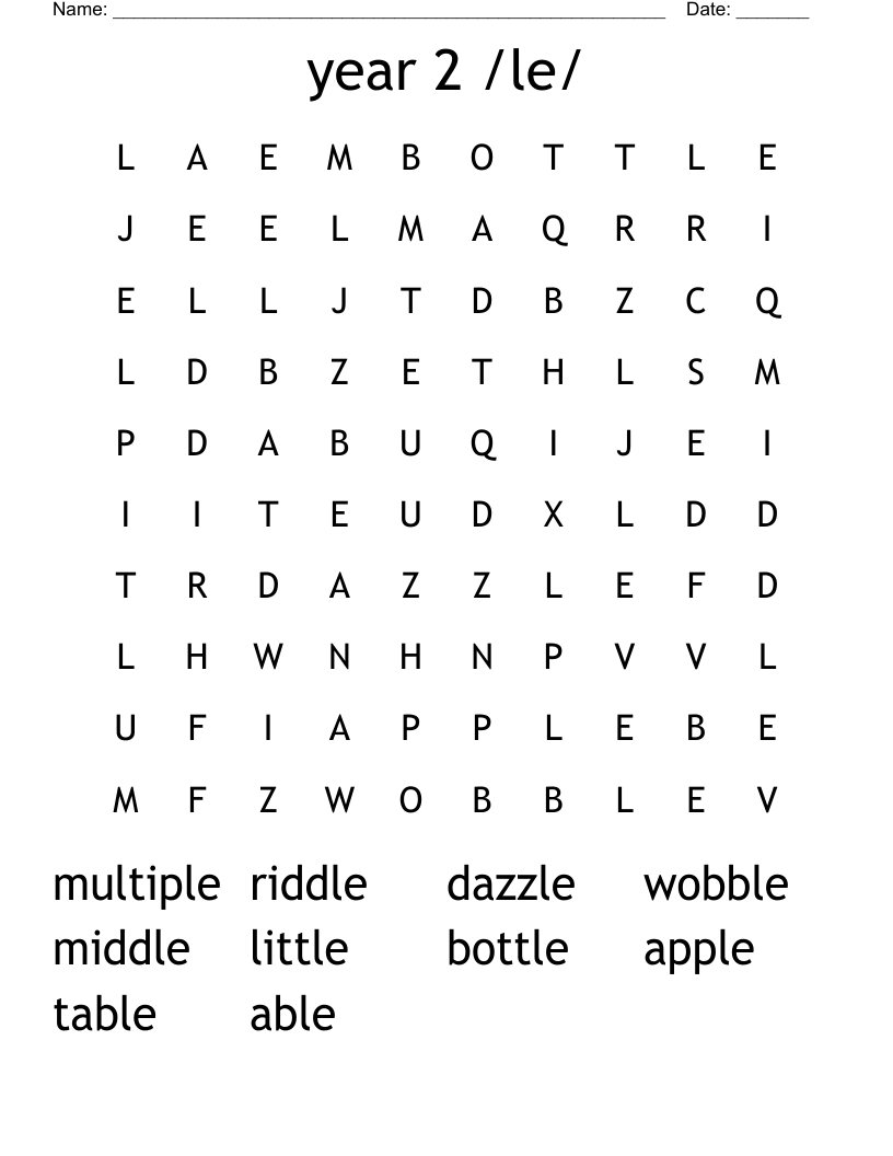 year 2  /le/ Word Search