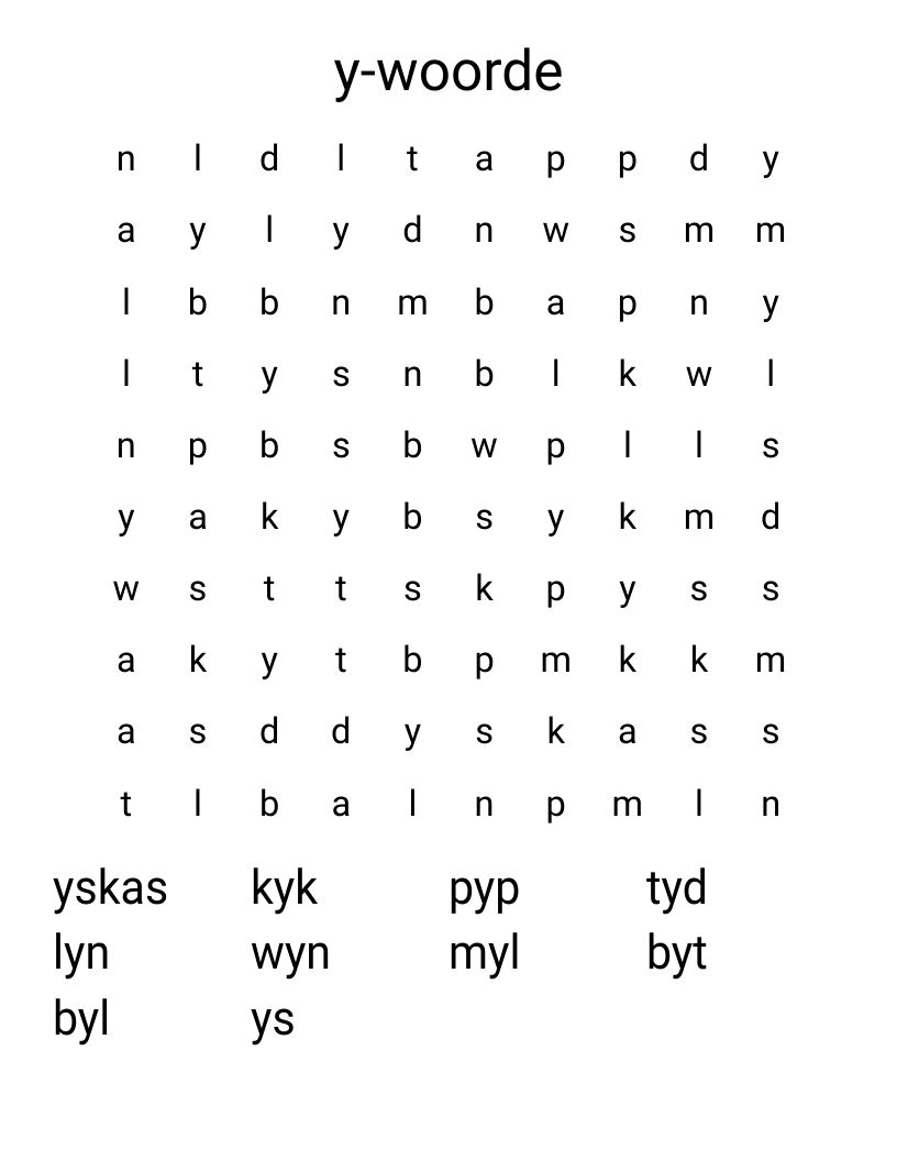 y-woorde Word Search